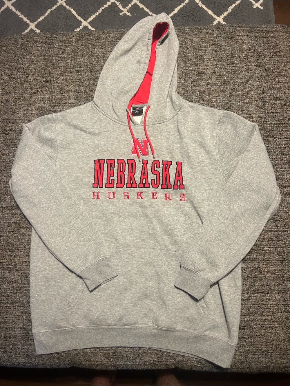 Colosseum Gray Hooded Sweatshirt with Red Nebraska Logo